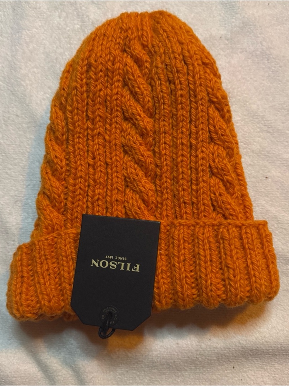 Filson Orange Cable-Knit Beanie